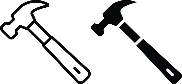 Hammer construction tool icon set with outline and solid style, editable vector collection for web, app, ui, logo and graphic design