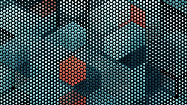 Animated geometric background forming a pattern of blue and orange cubes in an isometric view. Infinite loop. Wallpaper, screensaver.