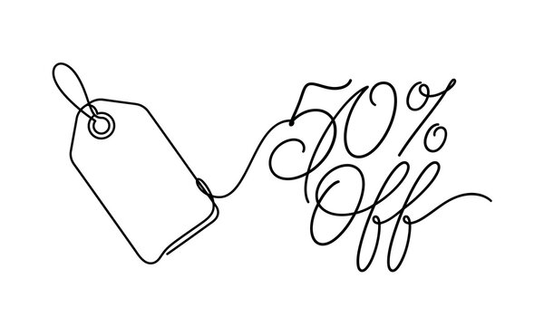 Independence Day (India) 2026 one line art editable design Hand-drawn sale tag showing fifty percent off discount isolated on transparent background, Vector