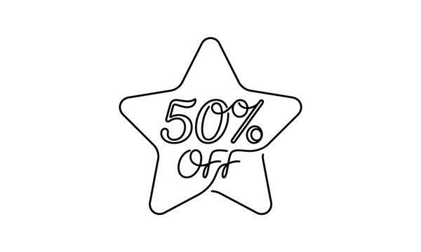 Independence Day (India) 2026 one line art editable design Hand-drawn star shape discount badge showing fifty percent off sale offer isolated on transparent background, Vector