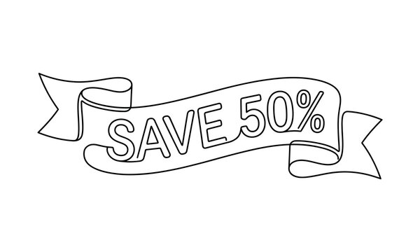 Independence Day (India) 2026 one line art editable design Black and white save fifty percent banner with ribbon style isolated on transparent background, Vector