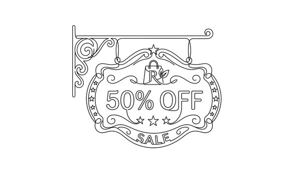 Independence Day (India) 2026 one line art editable design Vintage sale sign advertising fifty percent off store discount isolated on transparent background, Vector