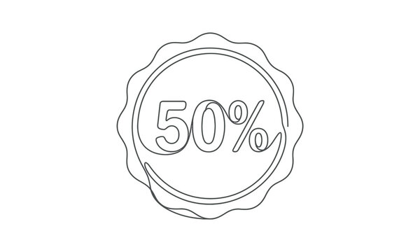 Independence Day (India) 2026 one line art editable design Hand-drawn percentage discount stamp with fifty percent sign isolated on transparent background, Vector