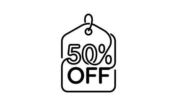 Independence Day (India) 2026 one line art editable design Black and white sale tag showing fifty percent off discount isolated on transparent background, Vector