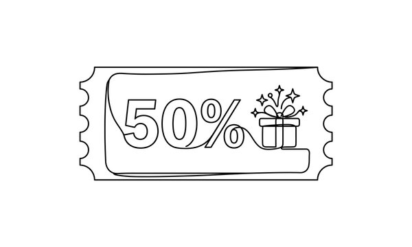 Independence Day (India) 2026 one line art editable design Ticket with fifty percent discount and gift box illustration isolated on transparent background, Vector