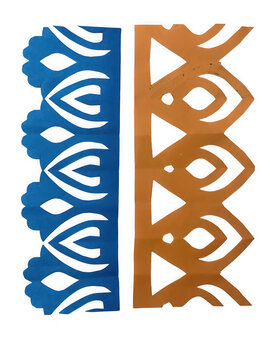 Geometric border pattern with blue and orange abstract design