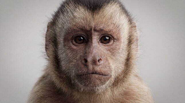 Capuchin monkey portrait. Close up shot of a primate face with expressive eyes.