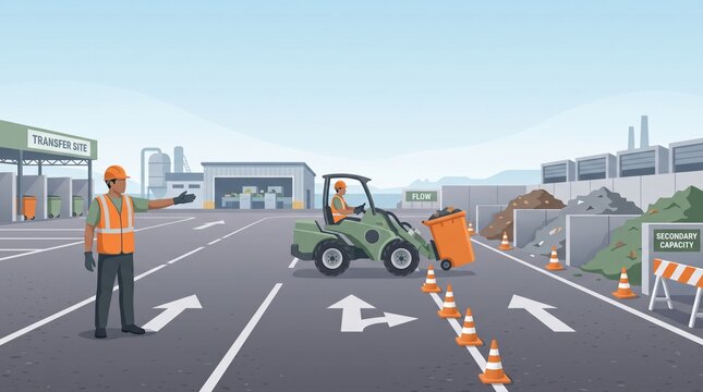 Overflow waste redirection workers managing secondary capacity lane