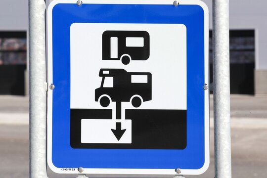 Dumping station for camping car and caravan road sign