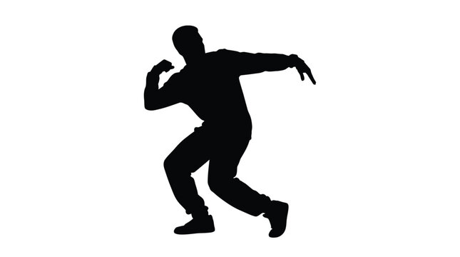 Male breakdancer silhouette. Young man performing hip hop dance moves in dynamic pose.