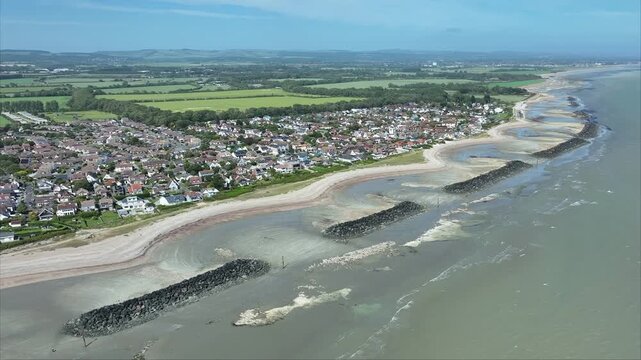 Drone Flight Along the Bognor Regis Coastline at Low Tide, West Sussex, UK