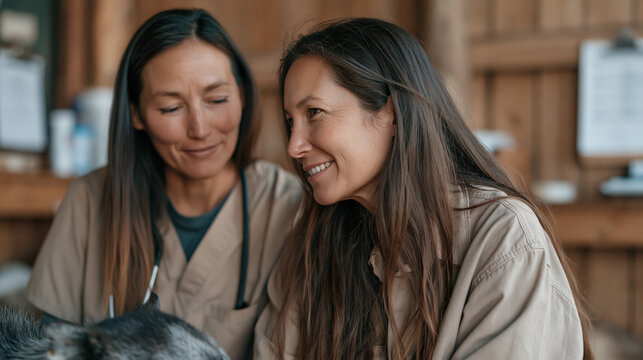 Wildlife sanctuary veterinarian and a volunteer sit close together in a hospital treatment bay, the couple-style framing capturing their focused care as they monitor a recovering