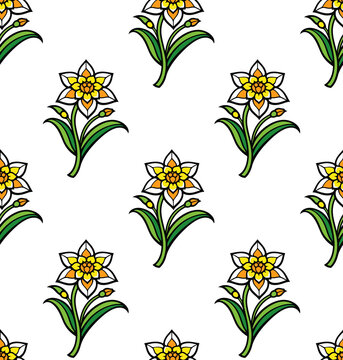 Traditional gul-e-nargis floral motif seamless pattern for winter shawls and scarfs