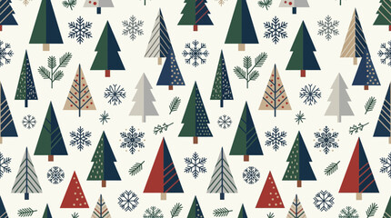Minimalist seamless pattern of stylized winter trees and snowflakes © sidq