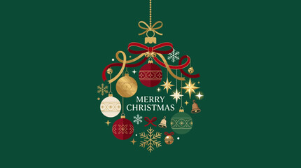 Fototapeta premium Festive Christmas Ornament Illustration with Golden Baubles and Stars