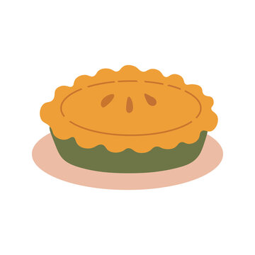 Autumn pumpkin pie vector icon. Fresh baked homemade pastry dessert for thanksgiving day and autumn harvest illustration. Flat vector illustration isolated on white background.