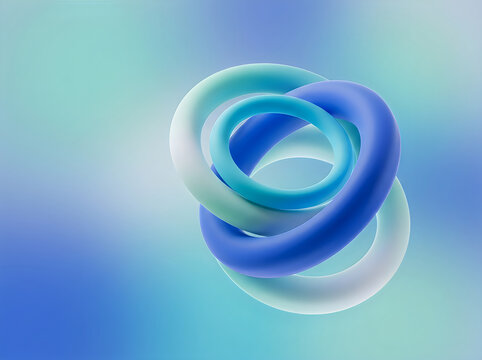 Floating gradient abstract rings in motion. Smooth 3D torus shapes with vibrant color transitions for modern design.