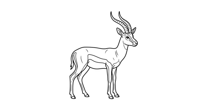 Gazelle antelope standing profile line art drawing.