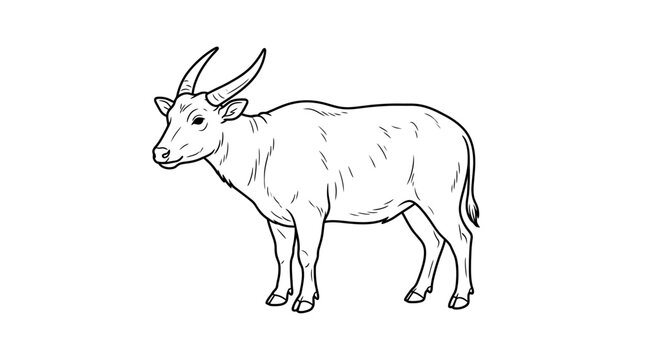 Minimalist black and white anoa line art.