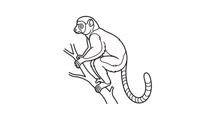 Lemur monkey sitting on a branch line drawing © budirah