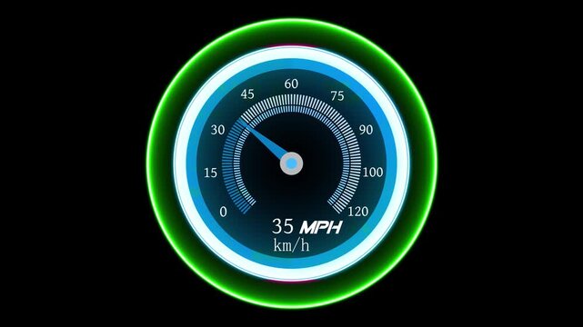 Digital Speedometer Gauge Increasing Speed From Ten To Ninety Mph In Dark Setting video kilometers per hour velocity measurement instrument dashboard