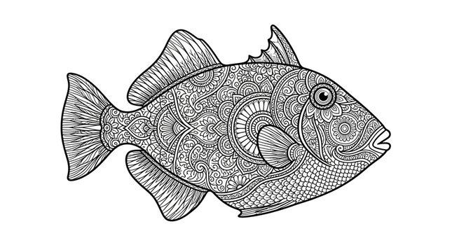Ornate patterned triggerfish zentangle line art.