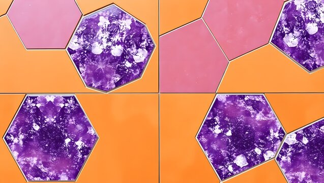 Seamless Geometric Pattern with Purple Amethyst Terracotta Clay and Silver Metal Inlay Lines