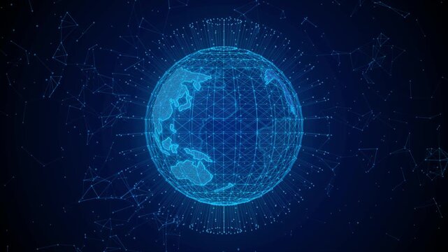 Futuristic Globe With Network Connections Digital World Technology Illustration earth planet connection global communication data internet cyber connectivity mesh geometric polygon