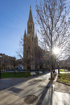 Cathedral of the good shepherd and plaza in san sebastian, spain, on a sunny day