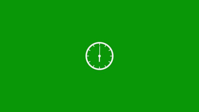 White clock icon fast spinning time lapse loop on green screen background