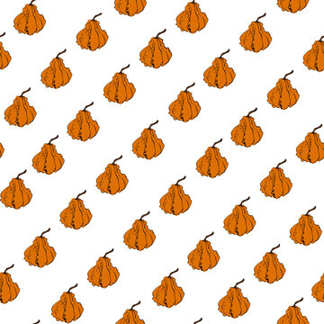 Seamless pattern of hand-drawn orange pumpkins