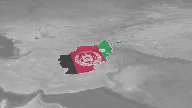 Afghanistan Map Reveal With Flag And Capital City Geographic Animation video kabul city geography asia central political country nation territory border