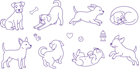 Obraz premium Cute Dog Line Art Set with Puppy Poses and Pet Icons Vector