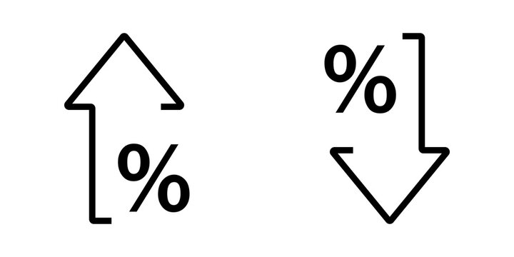 Black percentage increase and decrease arrow icons for business growth and finance analysis