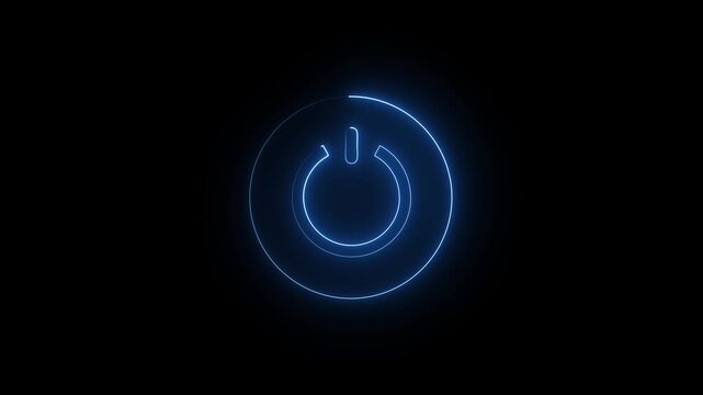 Neon power reset button sign animation Neon glowing power button icon.