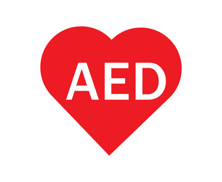 Aed sign with a red heart shape for medical emergency safety and first aid awareness