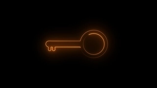 neon line Key icon isolated on black background.