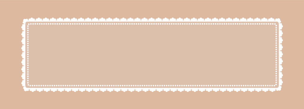 Frame trim with lace scallop edge and rectangle border. Vector with brush doily cute and vintage label icon. Pattern stamp frame with paper shape lace and trendy arch scallop