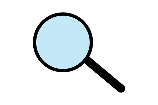 Simple magnifying glass icon with a light blue lens for search and discovery interface design