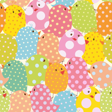 seamless vector abstract background with colorfool chickens. Nice Easter pattern