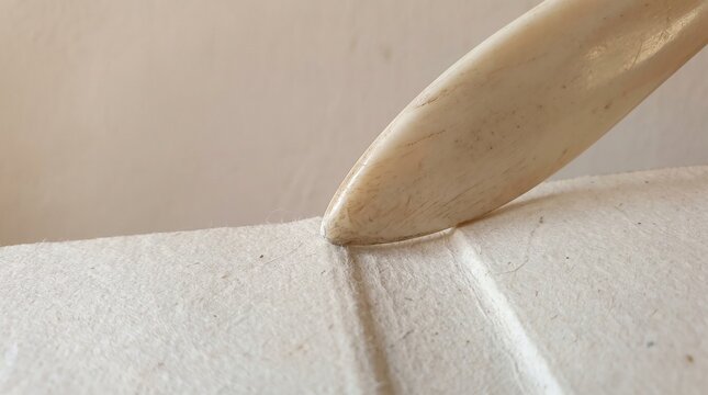 Bone folder creasing textured paper for crafting or bookbinding