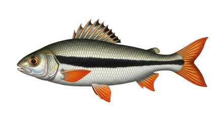 Fototapeta premium Side profile of freshwater fish with freshwater wildlife underwater swimming as PNG asset