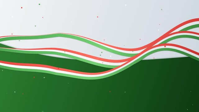 Abstract background with wavy ribbon lines in green white and red colors