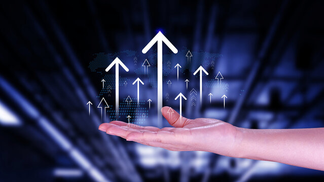 Growth concept. business arrow target direction concept to success, Finance growth vision stretching rising up, Return on investment ROI, chart increase profit. not ai
