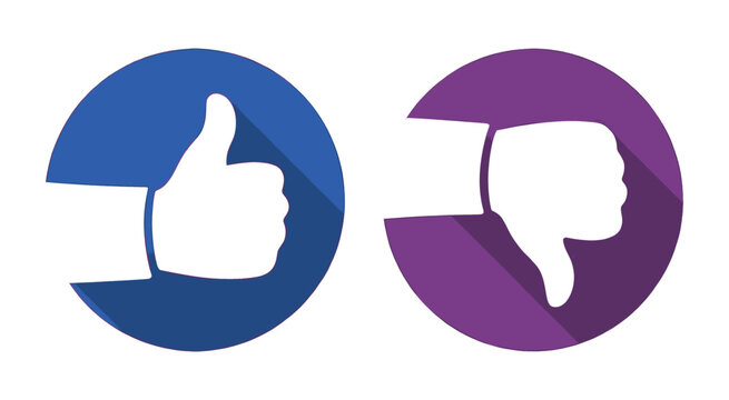 Thumbs up and thumbs down circular icons representing like and dislike symbols for social media feedback and user rating systems