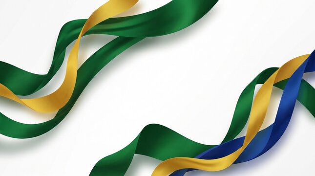 Independ&ecirc;ncia do brasil Abstract flowing ribbons in green yellow and blue against a white background with soft shadows