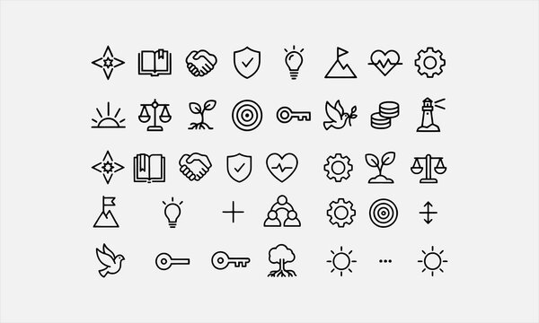Core Values related icon collections. Containing Integrity, Trust, Respect, Responsibility, Honesty vector illustration