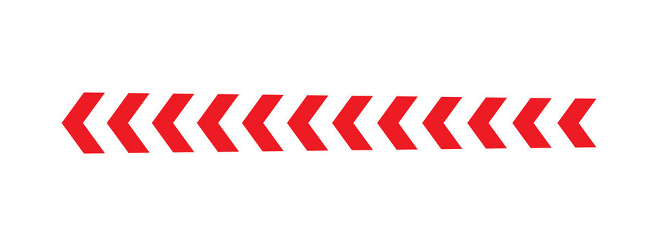 Row of red chevron arrows pointing left as a simple design element for graphics