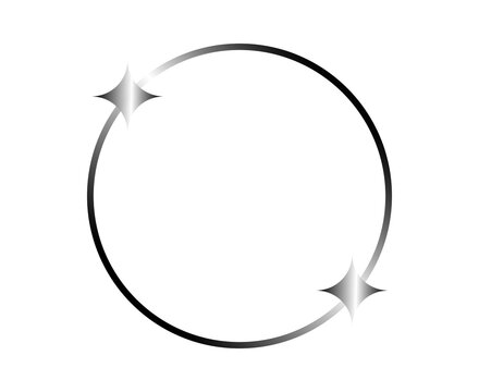 Black thin circular frame with two shiny silver stars for logo design or decoration