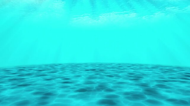 Underwater Ocean Background with Sandy Seabed and Sunlight Rays Seamless Loop